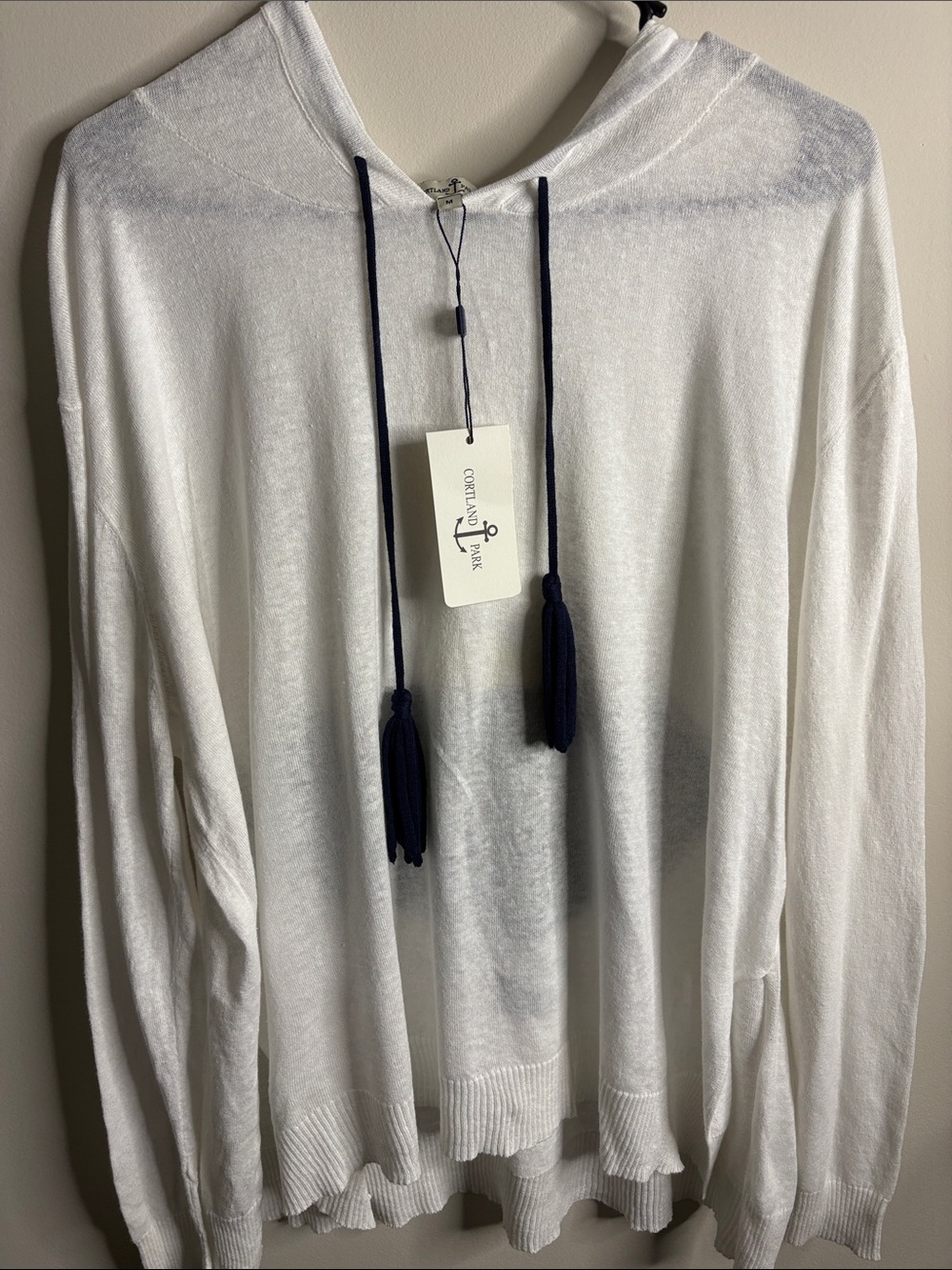 Coronado Park White Lightweight Hooded Top with Navy Tassels